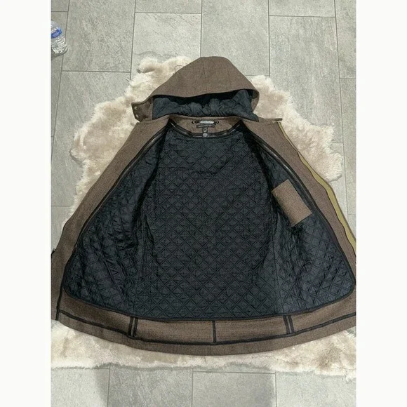MARC by MARC JACOBS Brown Plaid Wool Blend Lined Hooded Coat XL removal liner